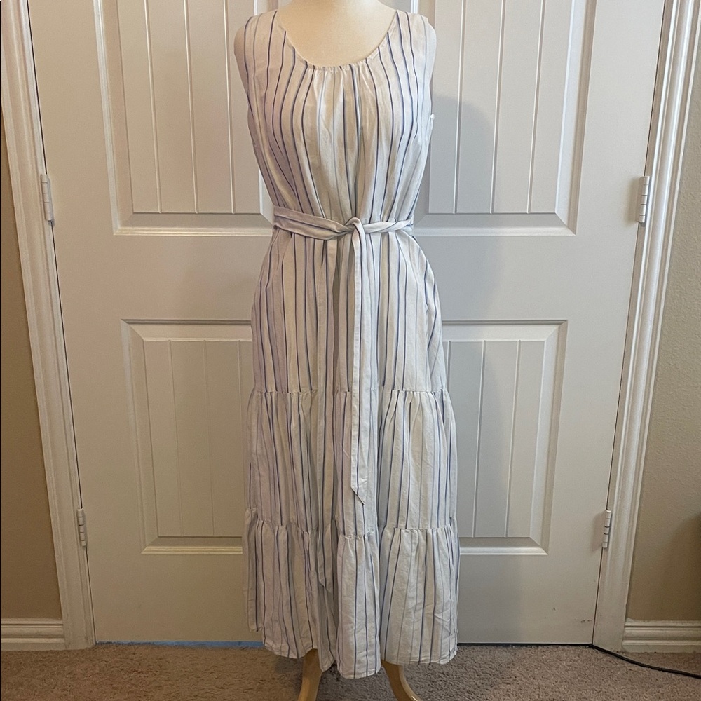 Talbots White and Blue Striped Maxi Dress